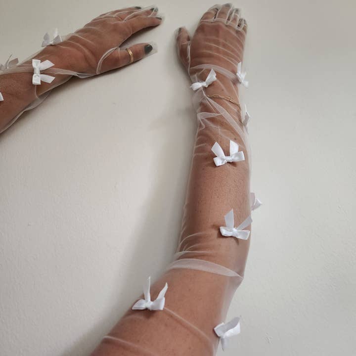 Mini Bow White Wedding / Bridal Gloves for wholesale by Lovesick Rebel