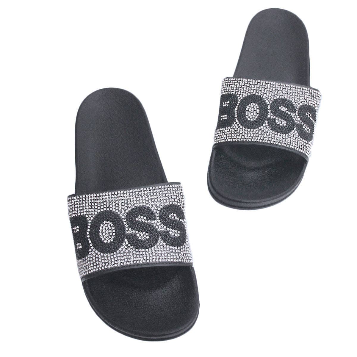 Size 7 Silver BOSS Black Slides for wholesale on Faire1