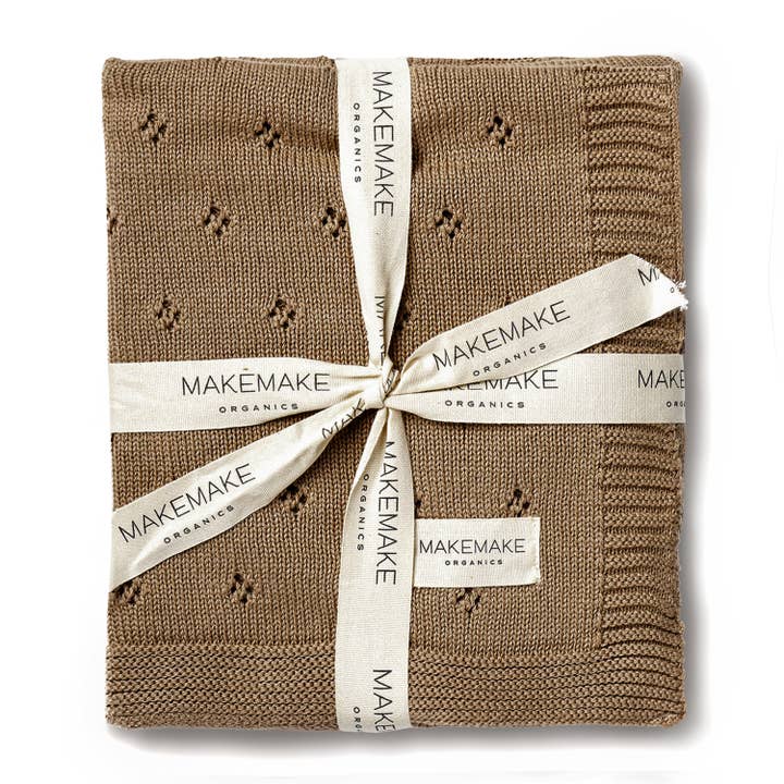 Makemake Organics – wholesale Bedding blanket – Kids & Baby – Organic Cotton Pointelle Baby Blanket - Brown