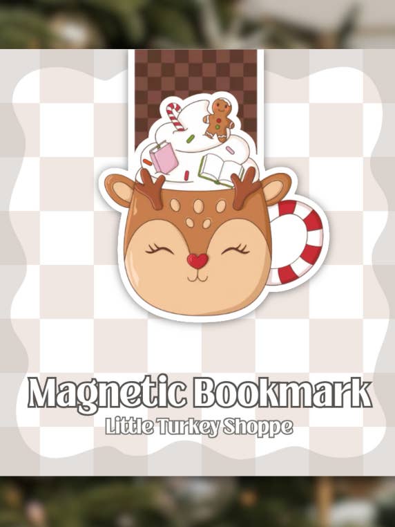 Reindeer Hot Cocoa Mug Magnetic Bookmark for wholesale by Little Turkey Shoppe