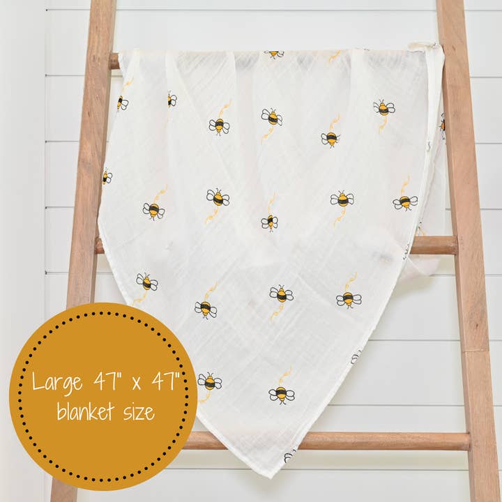 LollyBanks - Wholesale Swaddle - Baby - Bee-utiful Baby Muslin Swaddle Blanket6