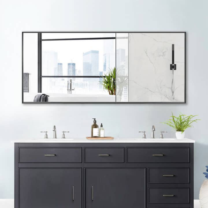 Brio Lighting - Wholesale Wall Mirror - Reflections Modern 22x55" Black Aluminum Framed Wall Mirror