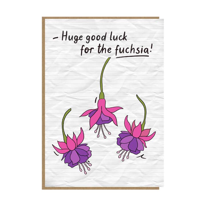 Fuchsia - Jeu de mots de jardin - Carte de bonne chance - 10x15 - jeux de mots sur les plantes pour la vente par Pickled Prints