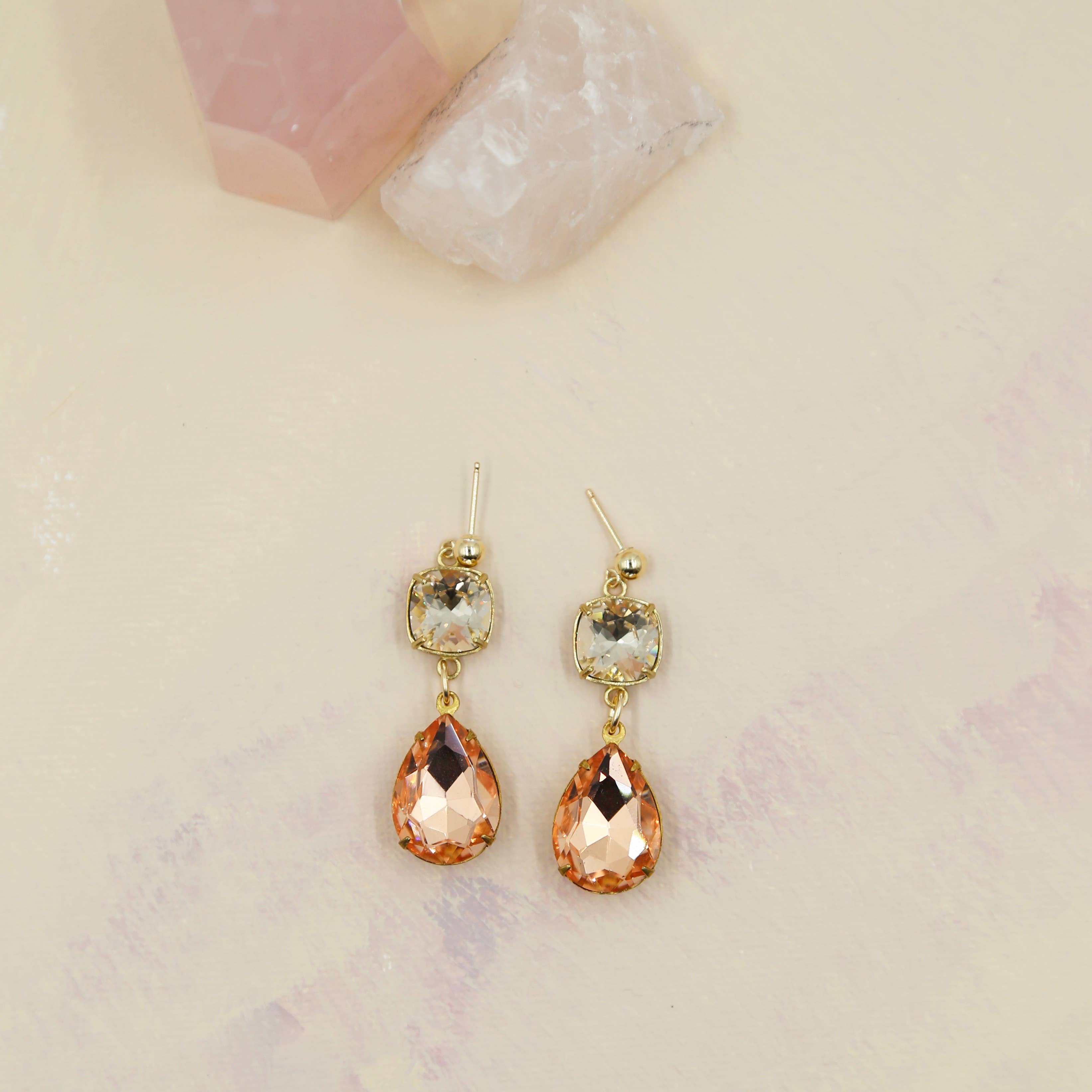 Acute Designs - Wholesale Dangle Earrings - Shimmering Peach Swarovski Drop Earrings0
