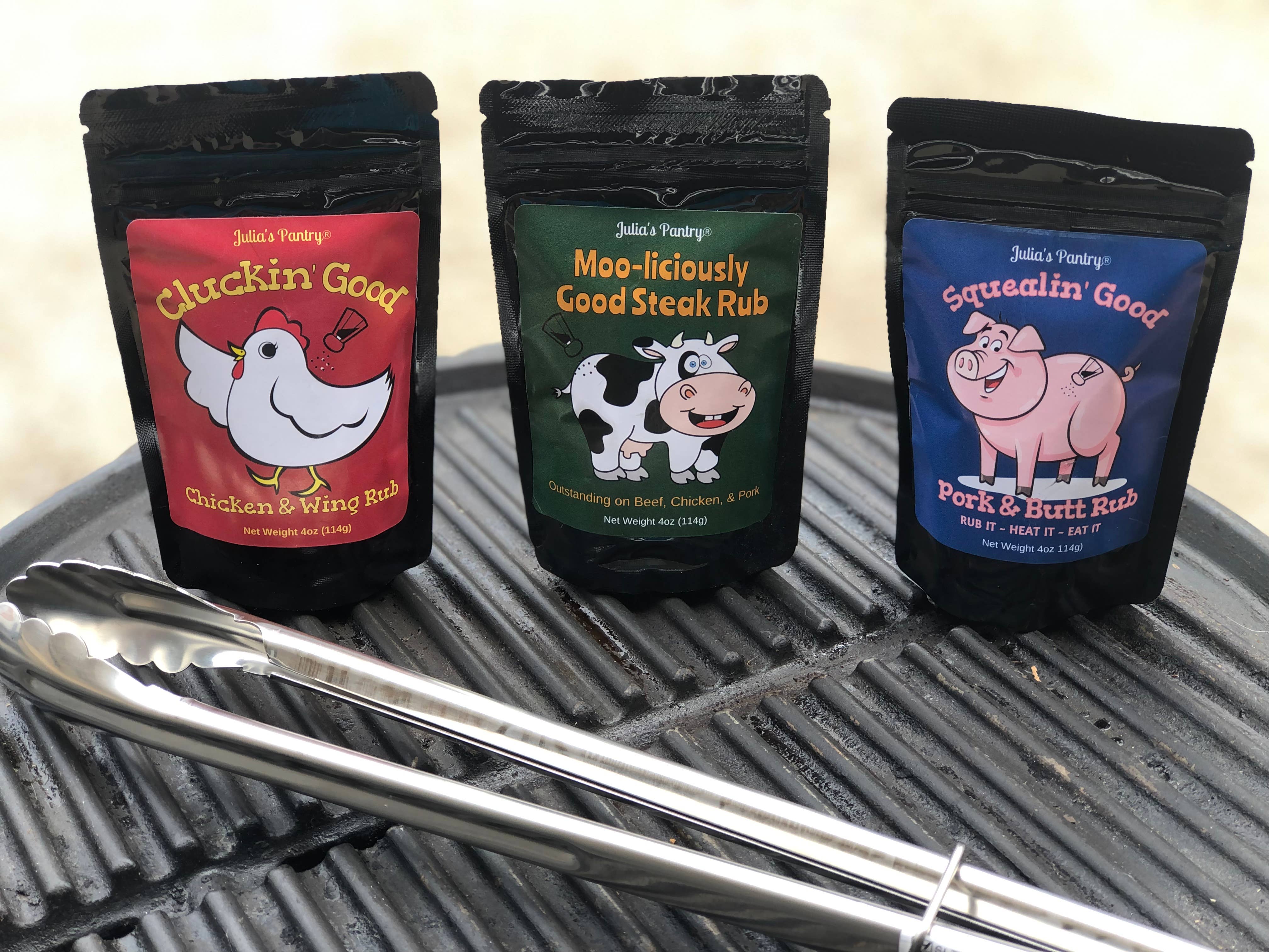 Julia's Southern Foods, LLC - Vente Marinades en poudre - Squealin' Good Pork & Butt Rub, 4 oz Mylar1