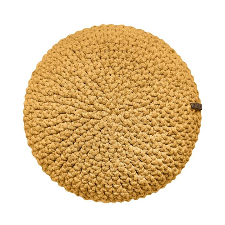Zuri House – wholesale Throw pillow cover – Crochet round cushion | MUSTARD
