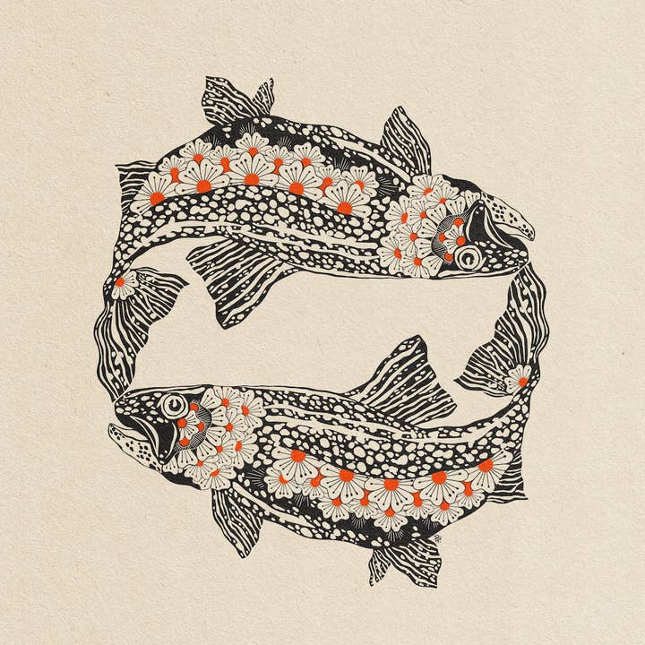White 'Fish Love' Print by Parrott Paints for wholesale on Faire