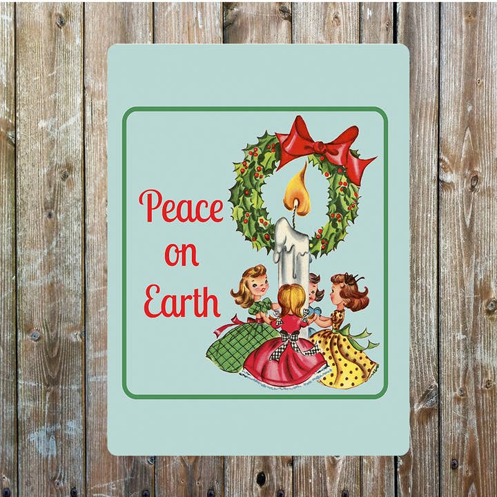 Vela metálica con diseño de «paz en la tierra» para niños con diseño de Navidad para venta al por mayor de The British Metal Signs Company