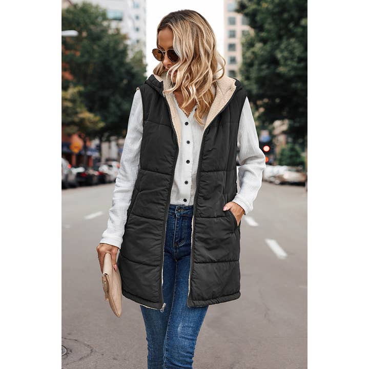 Supreme Fashion - Wholesale Outerwear Vest - Women's - Faux Fur Strip Zipper Front Open Pockets Coat8