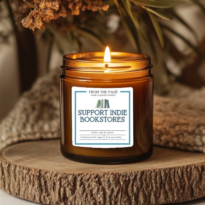 Support Indie Bookstores | Book Inspired Soy Candle for wholesale by From the Page