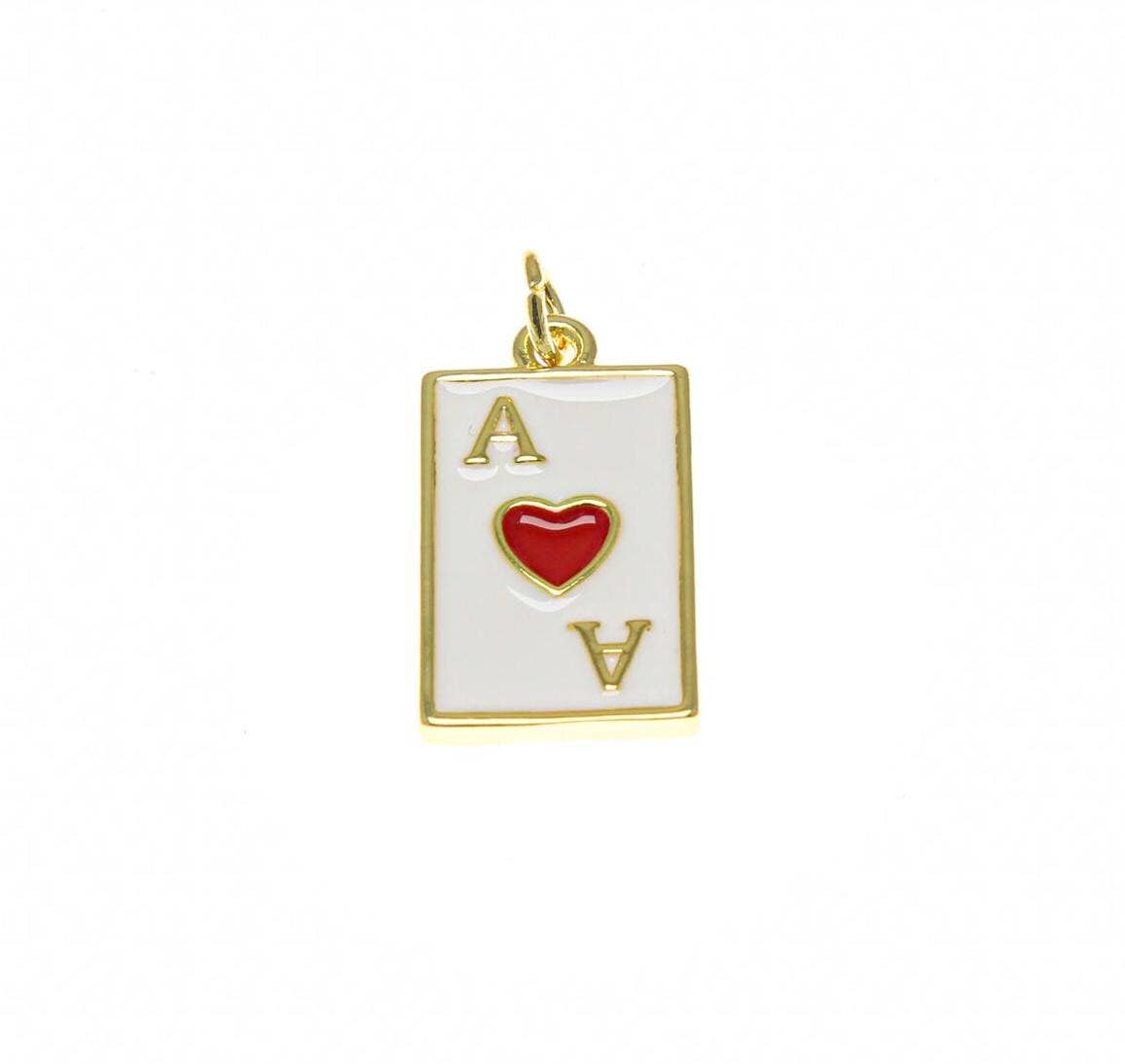 Jewel Pledge - Wholesale Individual Charm/Pendant - 18k Gold/Silver Ace of Hearts Casino Charm,CPG23450