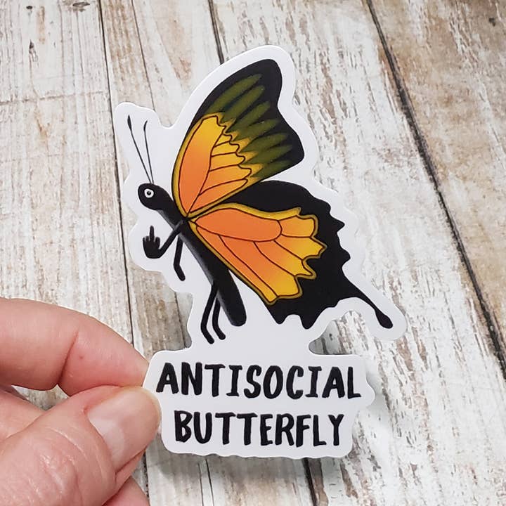 Antisociale vinylsticker voor vlinder voor wholesale door Blue Rocket Gifts