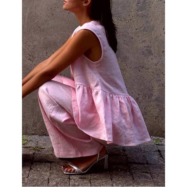 Pink Sleeveless tank top pants set for wholesale on Faire