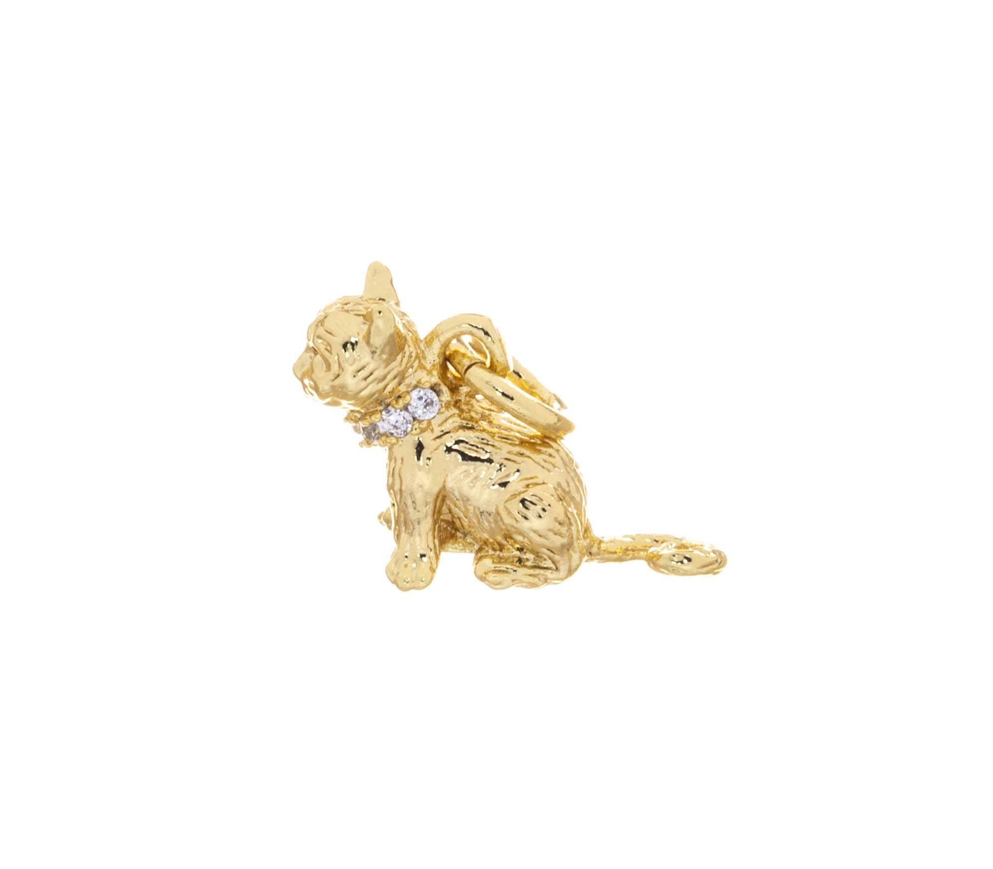 Jewel Pledge - Wholesale Individual Charm/Pendant - Gold Mini Cat Charm with CZ CPG14315