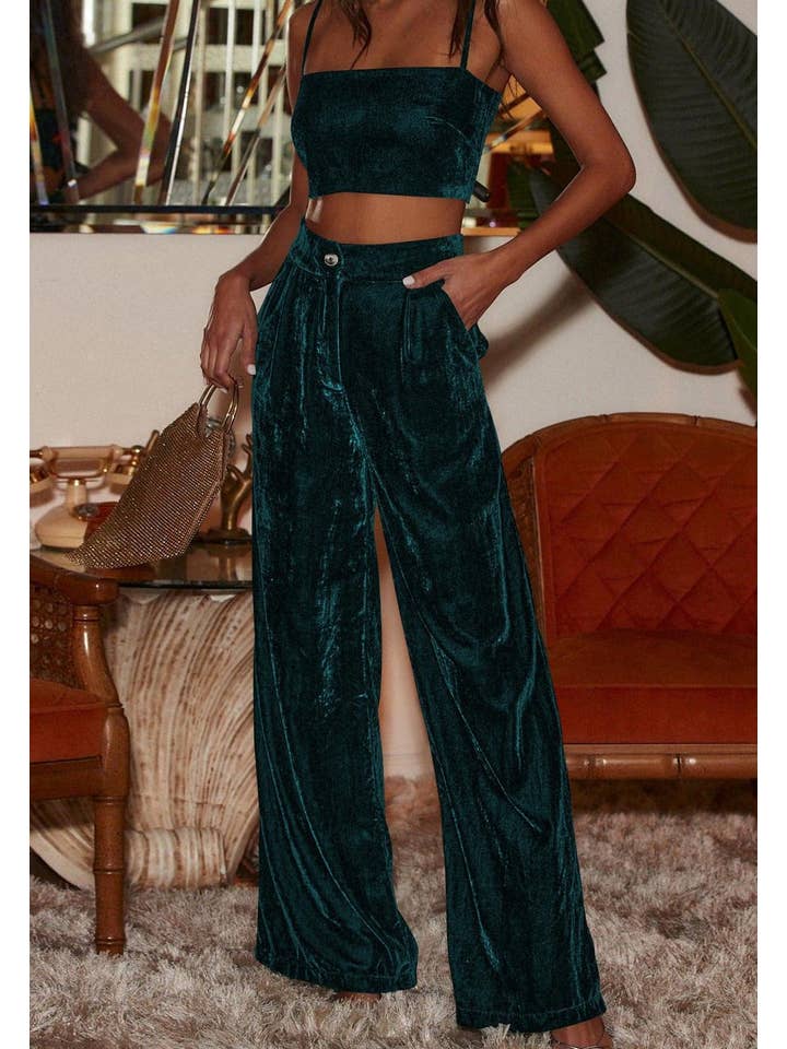 Rosa Clothing - Wholesale Pants - Women's - Gold velvet draped wide leg pants