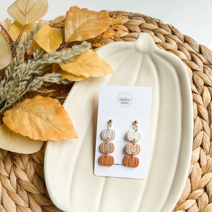 Mellow Dove Designs - Wholesale Dangle Earrings - Neutral Pumpkin Trio | Autumn Fall Boho Clay Earrings0