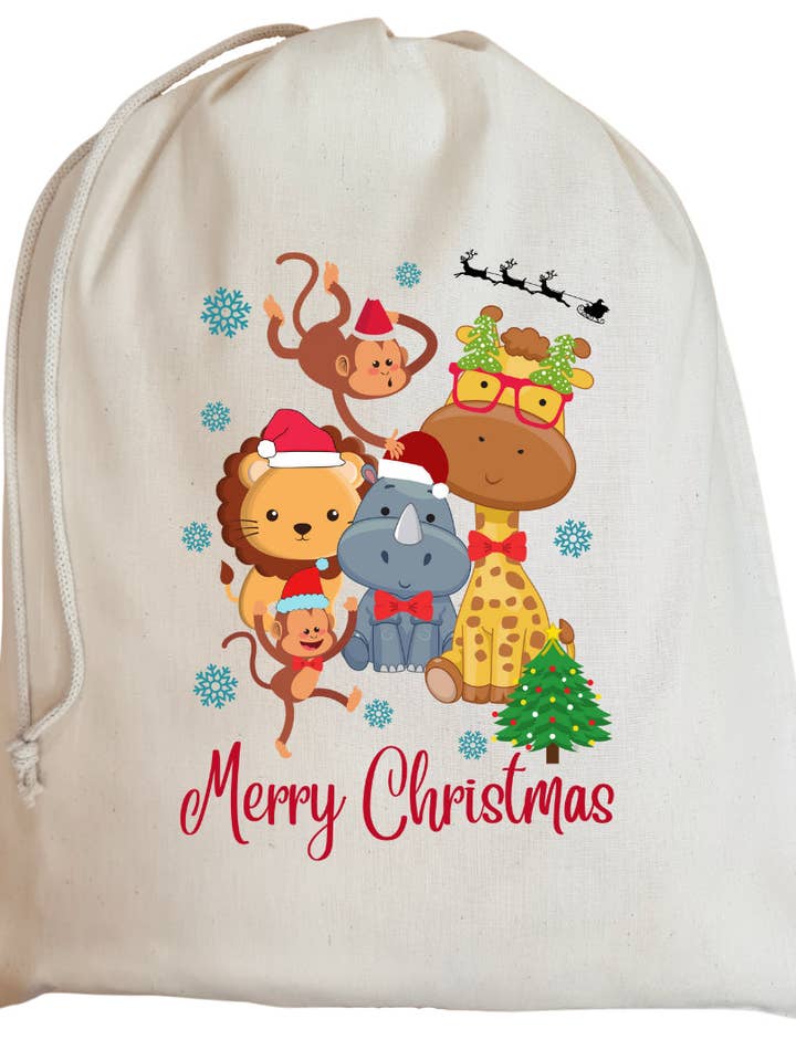 Second Ave Cute Children's Safari Cotton Drawstring Christmas Xmas Santa Sack Bag Gift for wholesale by Second Ave Gift Company