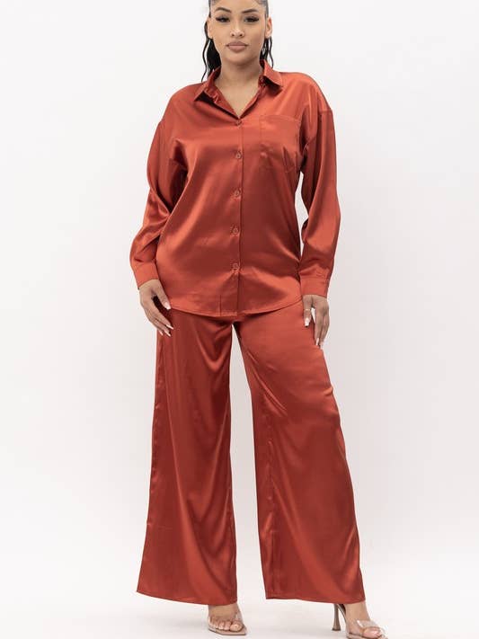 Conjunto de pantalones anchos de satén para venta al por mayor de Boswell