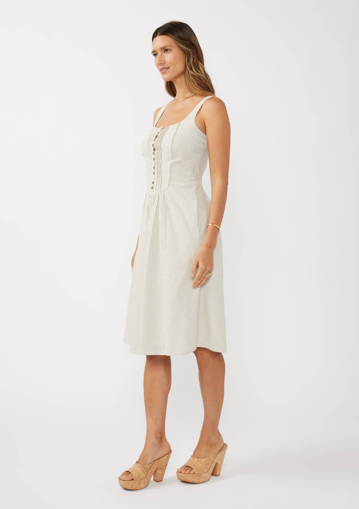 Ivory Grey Round Neck Button-Down Corset Midi Dress for wholesale on Faire1