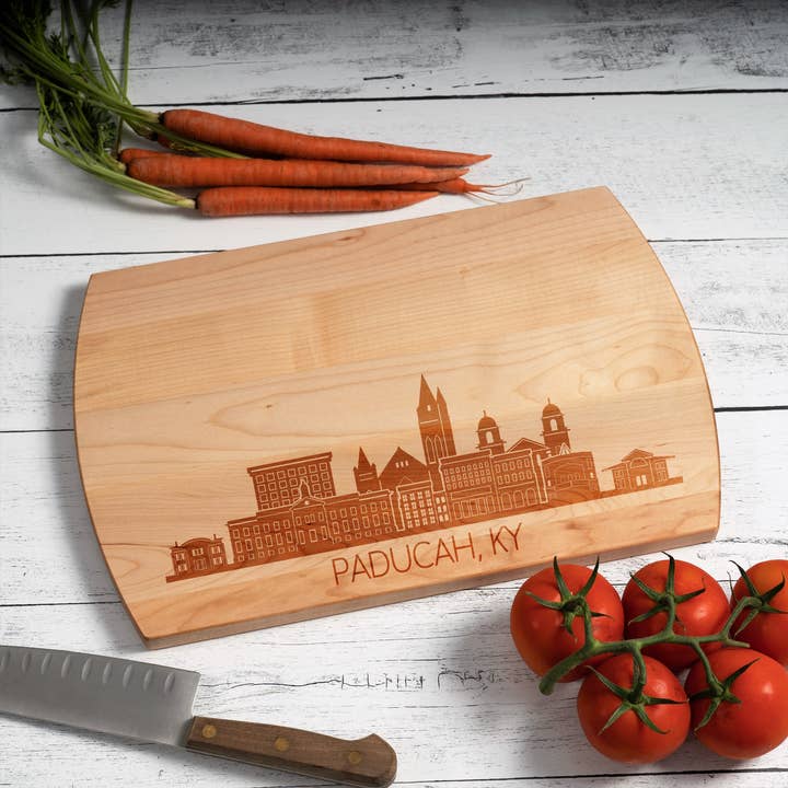 Paducah KY City Skyline Cutting Board - 16x10.5 Maple for wholesale by Blue Ridge Mountain Gifts