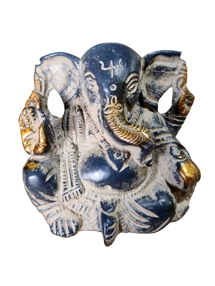 Brass Blessing Ganesha Statue Black Sand Finish for wholesale by Yak & Yeti