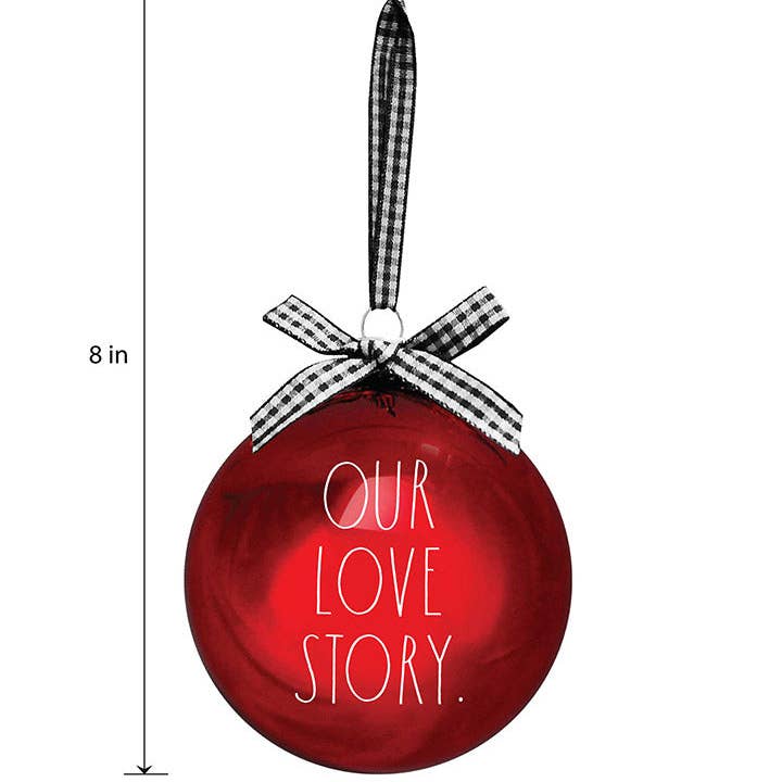 DesignStyles Home - Wholesale Ornament Set - Rae Dunn "Our Love Story" 100mm Glass Ornament Bauble Set (2 Pieces)