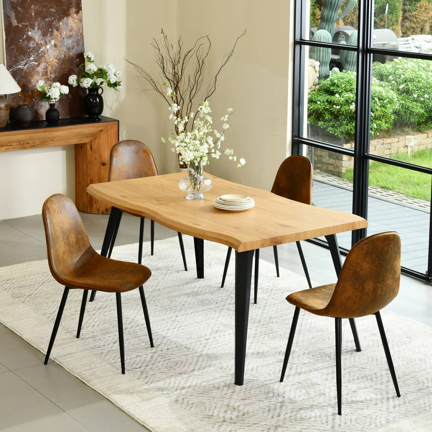 39F Inc. - Wholesale Chair - 5-Piece Dining Set-63" Wave-Edge Table and Chair Options1