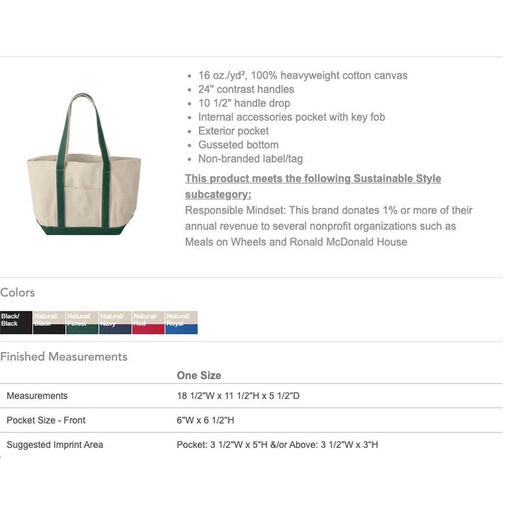 Total Apparel - Wholesale Tote Bag - Unisex - Windward Large Cotton Canvas Boat Tote | Beach Tote 88711