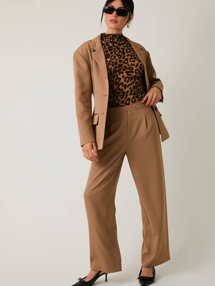 TAUPE STRUCTURED SHOULDER FIT & FLARE BLAZER for wholesale on Faire11