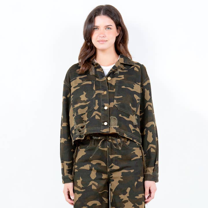 CAMUFLAJE VERDE CHAQUETA CORTA DESGASTADA DE CAMUFLAJE-RJK30777CM de venta al por mayor en Faire