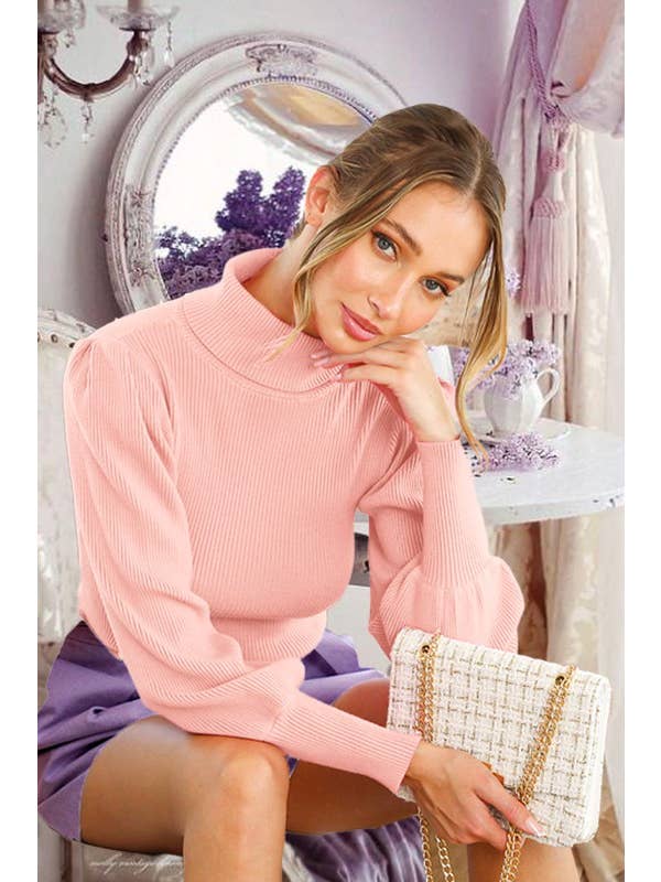 Vine & Love - Wholesale Knit Sweater - Women's - Extra Fine Merino Ribbed Turtle Neck Knitted Sweater VT70161