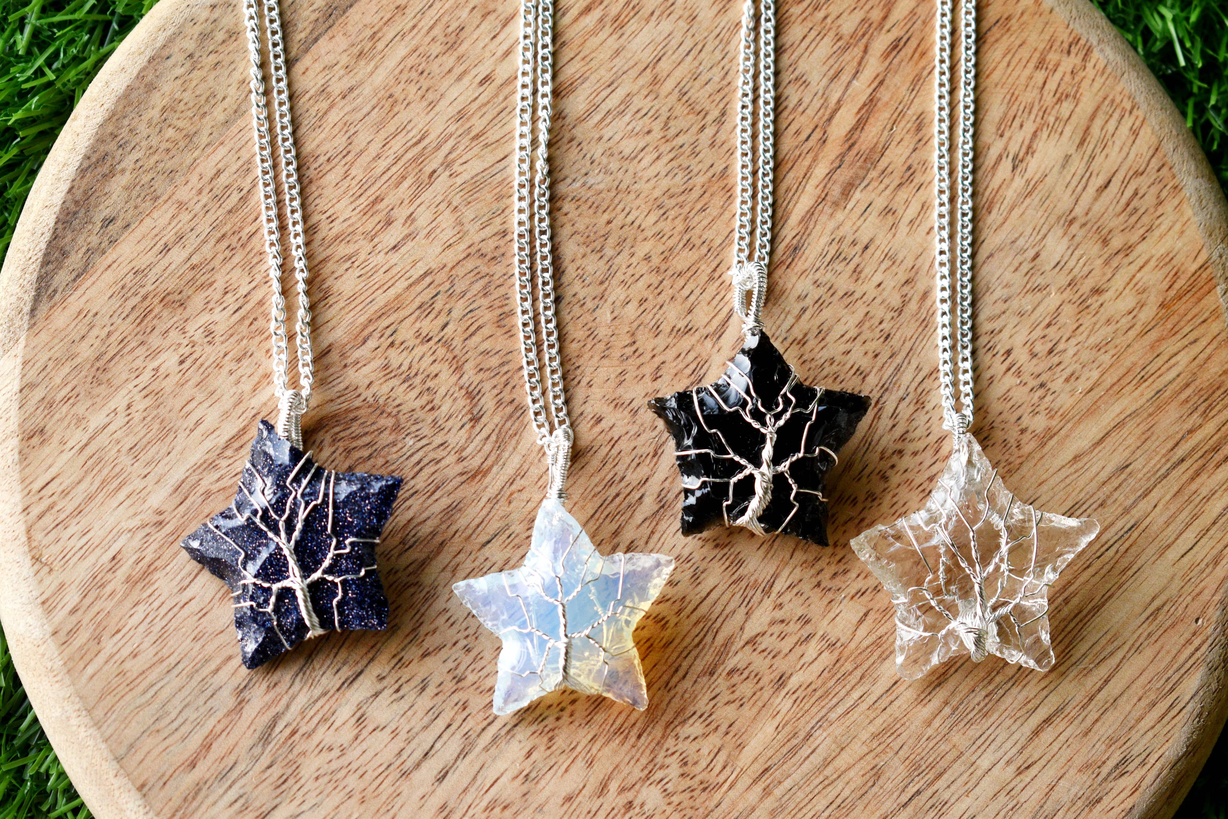Soothing Crystals - Wholesale Individual Charm/Pendant - Silver Wire Wrapped Crystal Star Pendants Gemstone Necklace9
