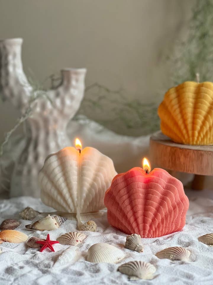 Large Sea Shell candles Pillar candle Summer candle Soy wax for wholesale by Maison Bohiti
