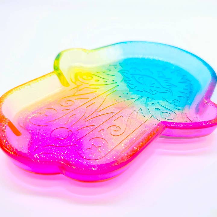 Slightly Askew Art - Wholesale Jewelry Dish - Hamsa Hand Trinket Dish - Made with Resin & Color-Shift Mica18