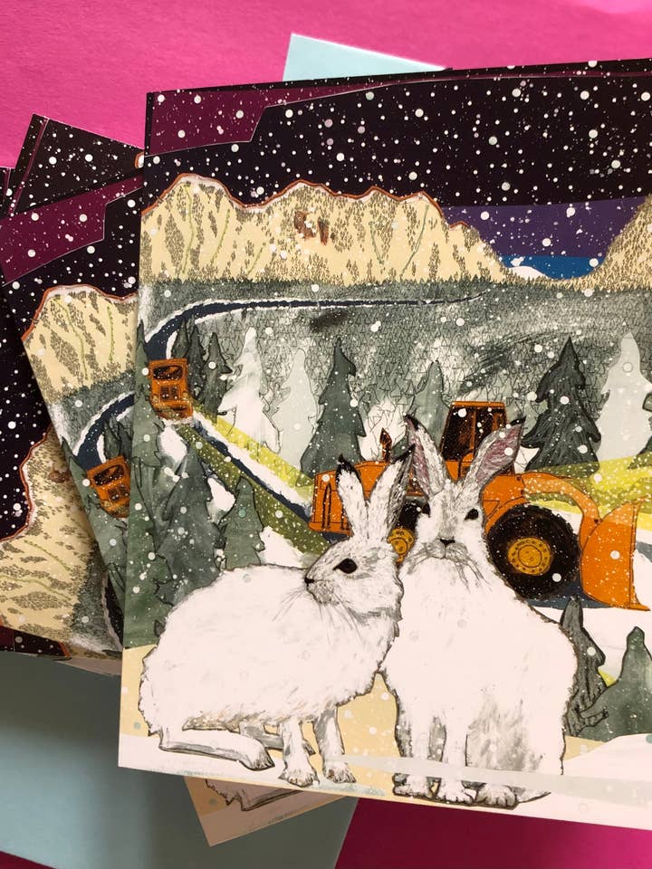 Snowplow Rabbits Boxed Holiday Cards for wholesale by Sunde White Industries