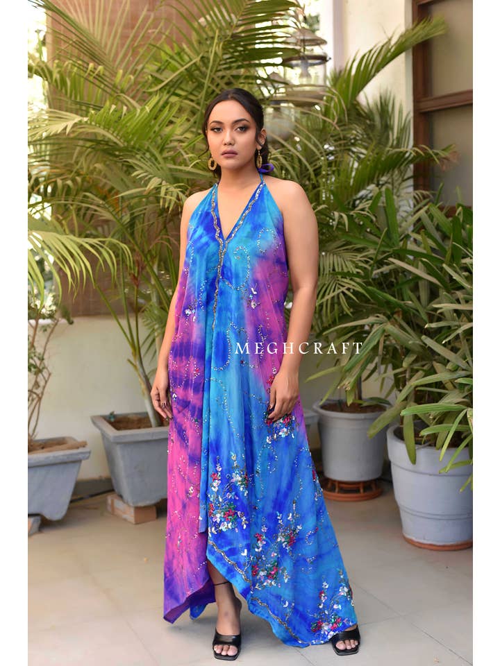 Meghcraft - Vendita all'ingrosso Vestito - Donna - Abito all'americana decorato con stampa tie-dye vintage indiano13