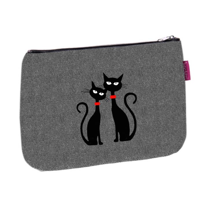 IngrossoBertoni by INCI Srl - Wholesale Makeup/Cosmetic Bag - Black Cats Solo Bertoni Line Canvas Clutch Bag0