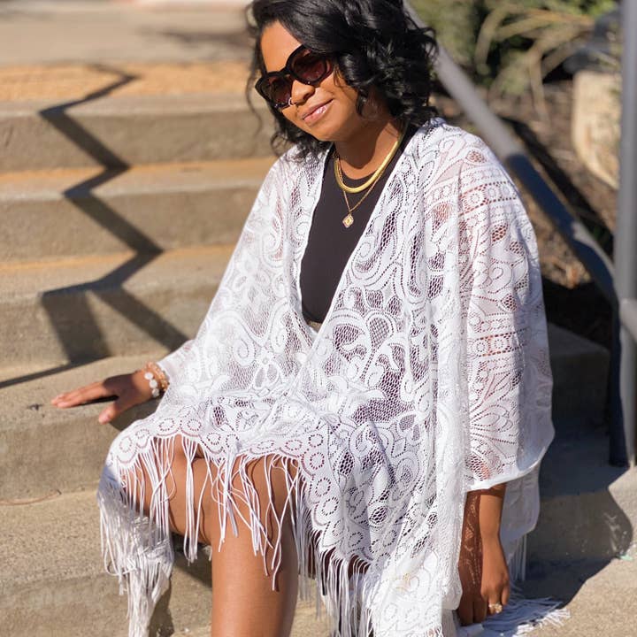 Elegant Lace Fringed Kimono for wholesale by Ellison+Young