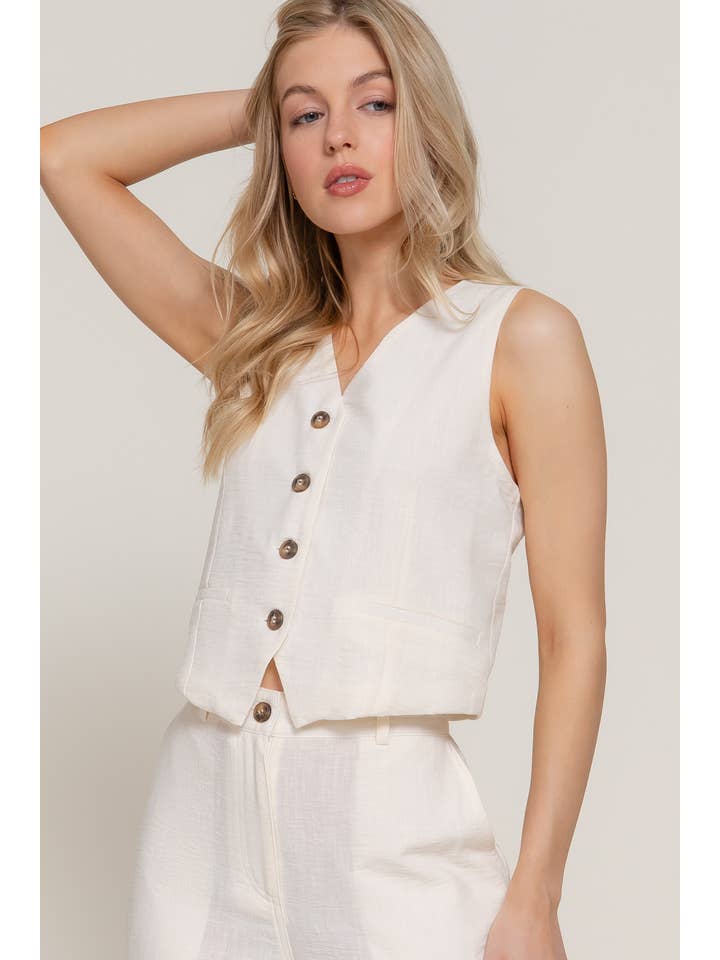 Active Basic | Active USA - Venta al por mayor Chaleco - Mujer - Chaleco efecto lino con cierre de botones delanteros y escote en V