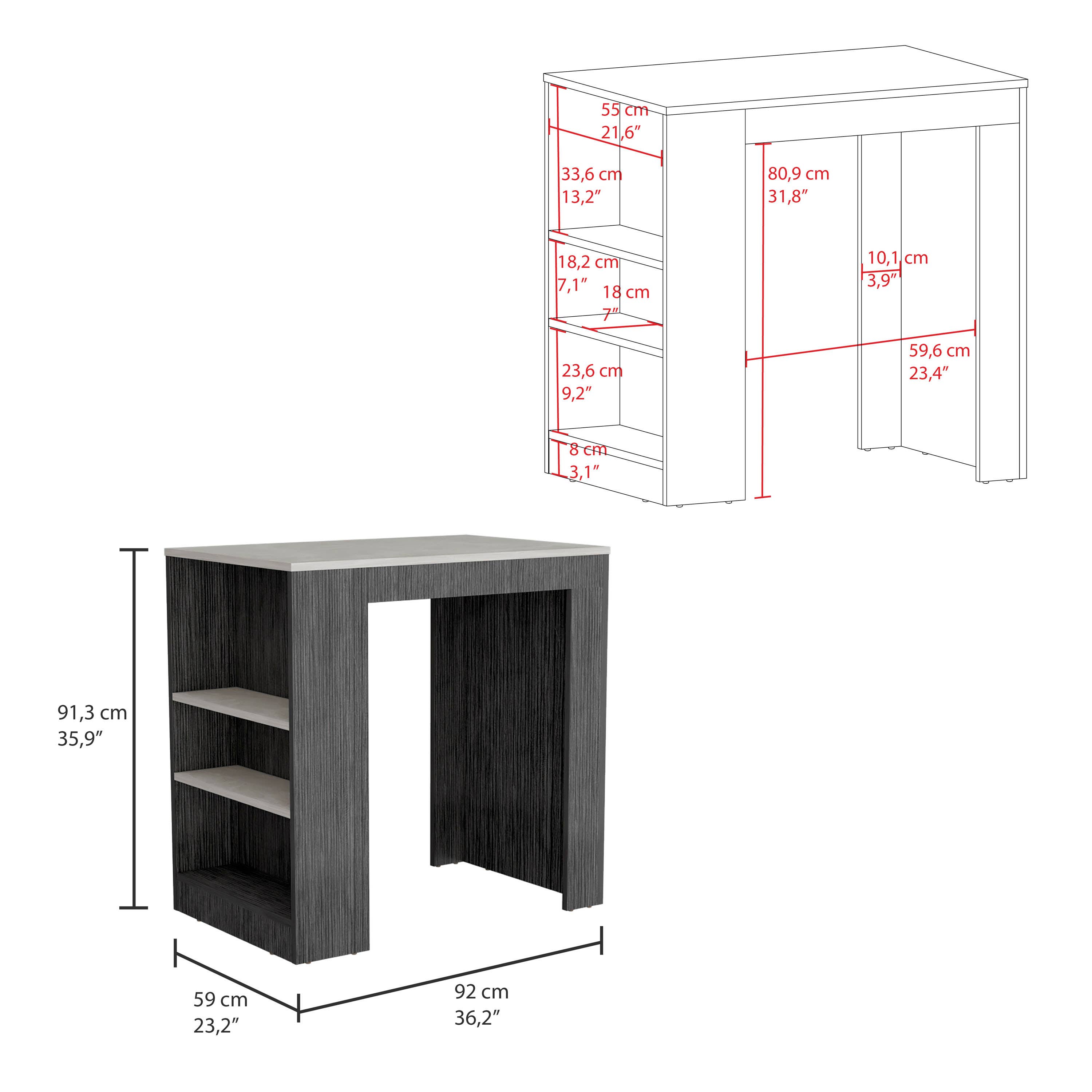 TUHOME FURNITURE – Organizador/armazenamento de cozinha por atacado – Portree Kitchen Island com prateleiras de 3 lados6