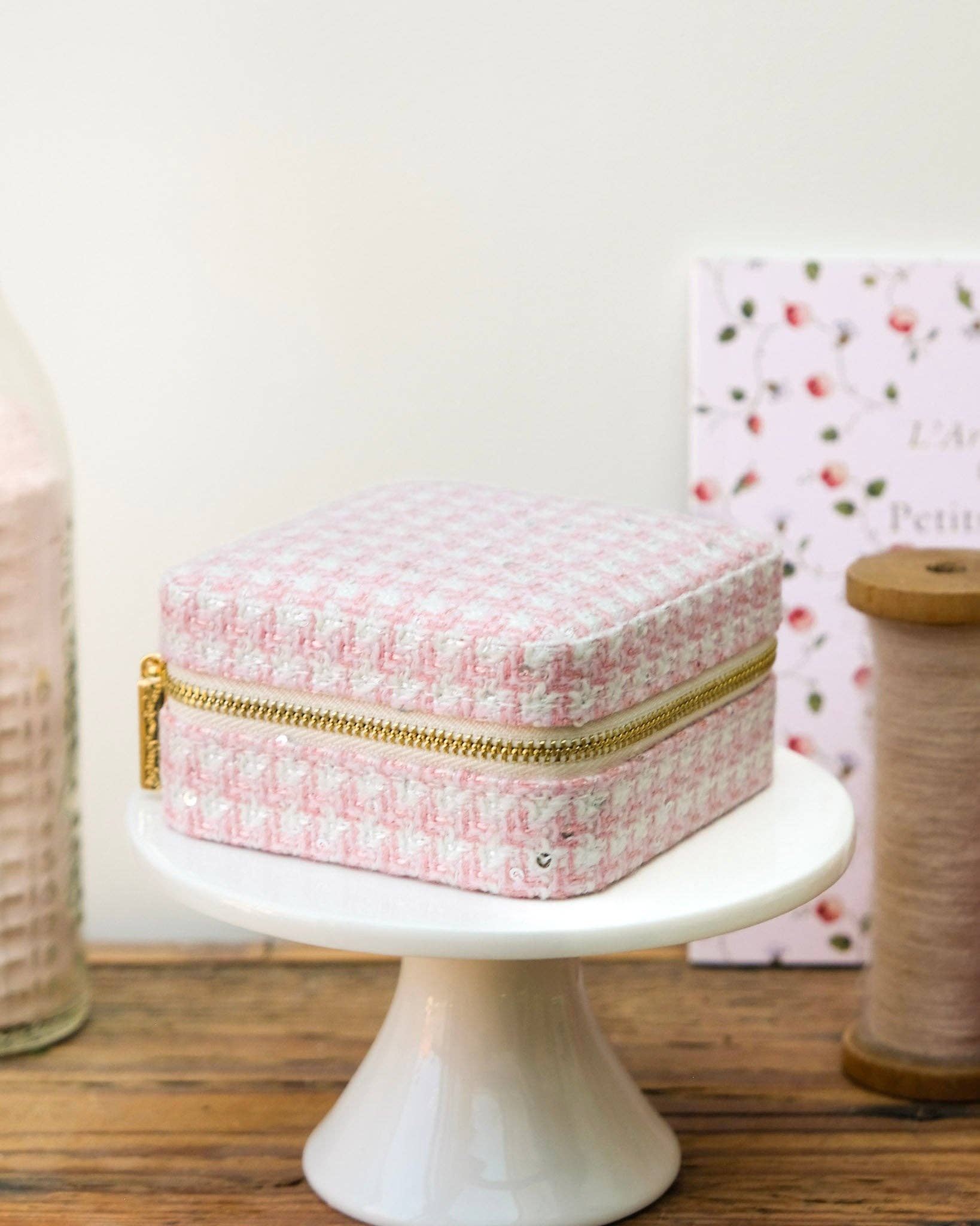 Maison Scarlett - Vente Boîte/rangement à bijoux - Boîte à bijoux de voyage Corinne en pied-de-poule3