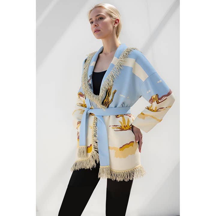 X9626CT Desert Cactus Fringe Cardigan for wholesale by XHHH Inc