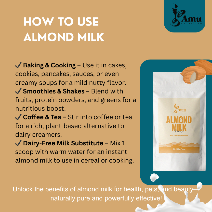 Amu Nutrition - Vendita all'ingrosso Bevanda salutare in polvere - Polvere di Latte di Mandorla –1lb– Senza Lattosio, a Base Vegetale4