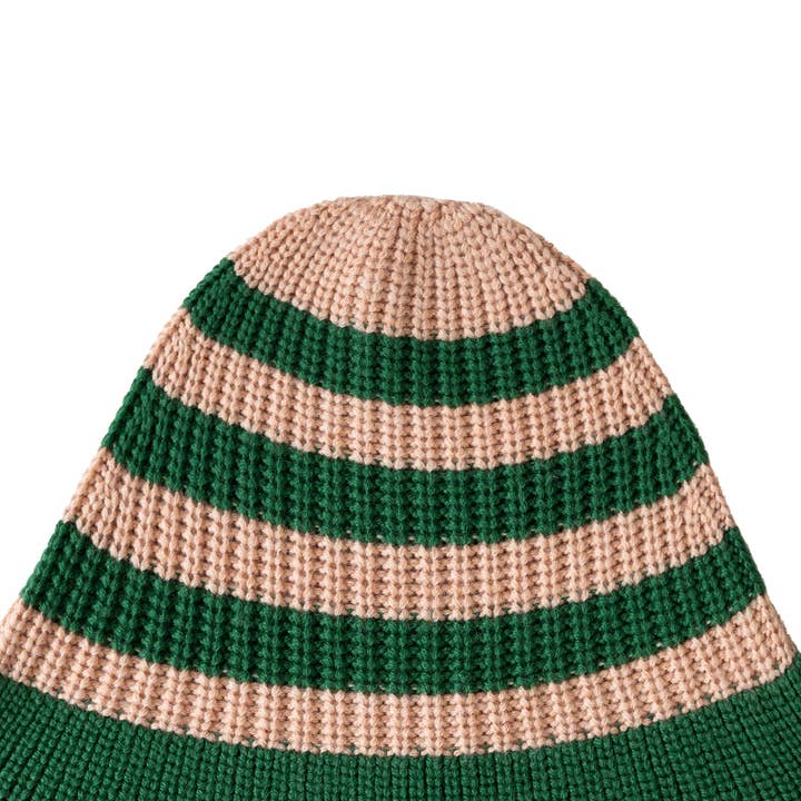 Knit Planet – wholesale Beanie – Women's – Stripe Hat Green/Pastel Orange2