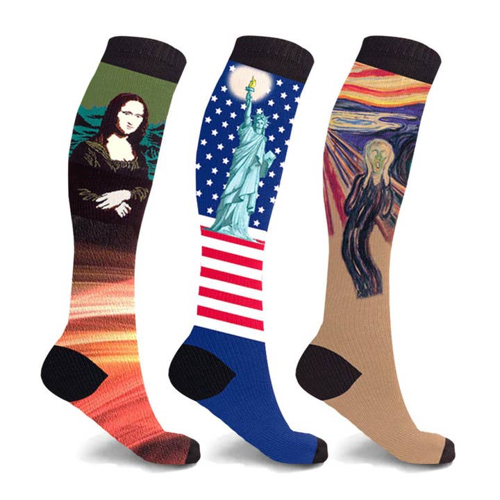 ART INSPIRED SOCKS - 3 PAIRS PACKED TOGETHER for wholesale by The American Gift Company (TAGCO)