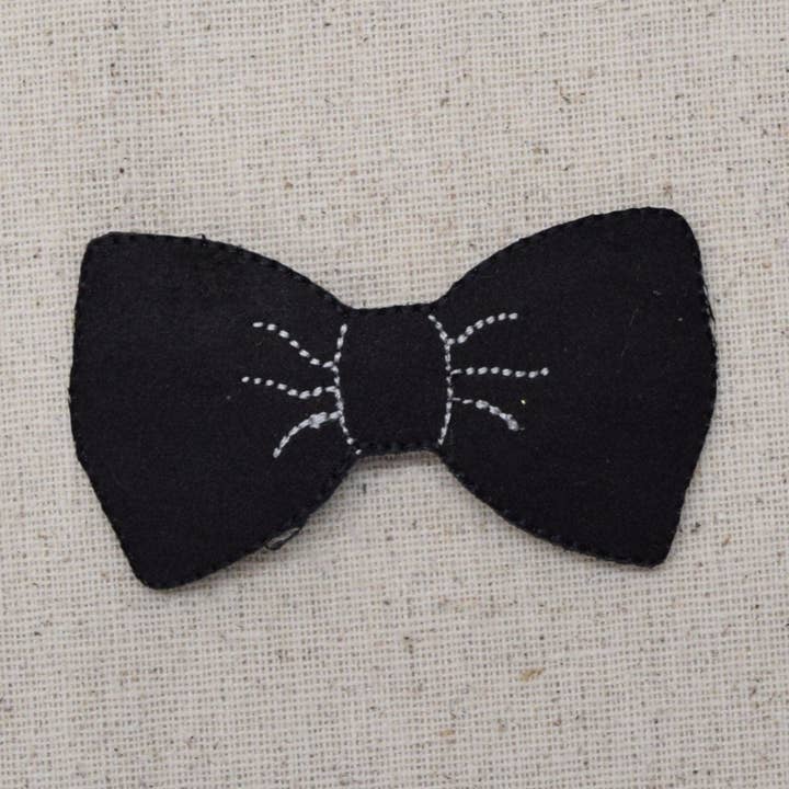 Black - Hipster - Felt Bowtie - Gentleman - Fashion - Iron on Applique - Embroidered Patch - 696719A for wholesale by Wholesale Applique