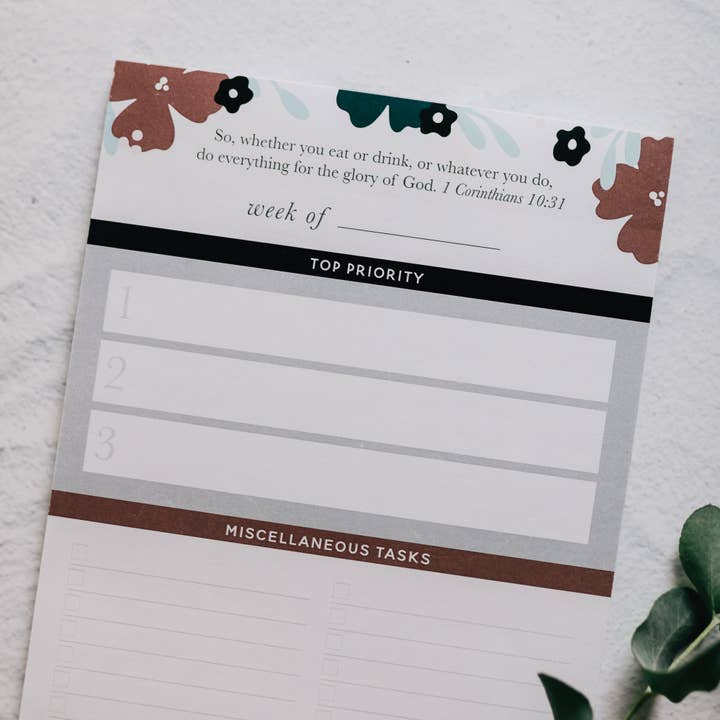 The Daily Grace Co - Wholesale Notepad - Weekly Tasks Notepad | Teal Floral1