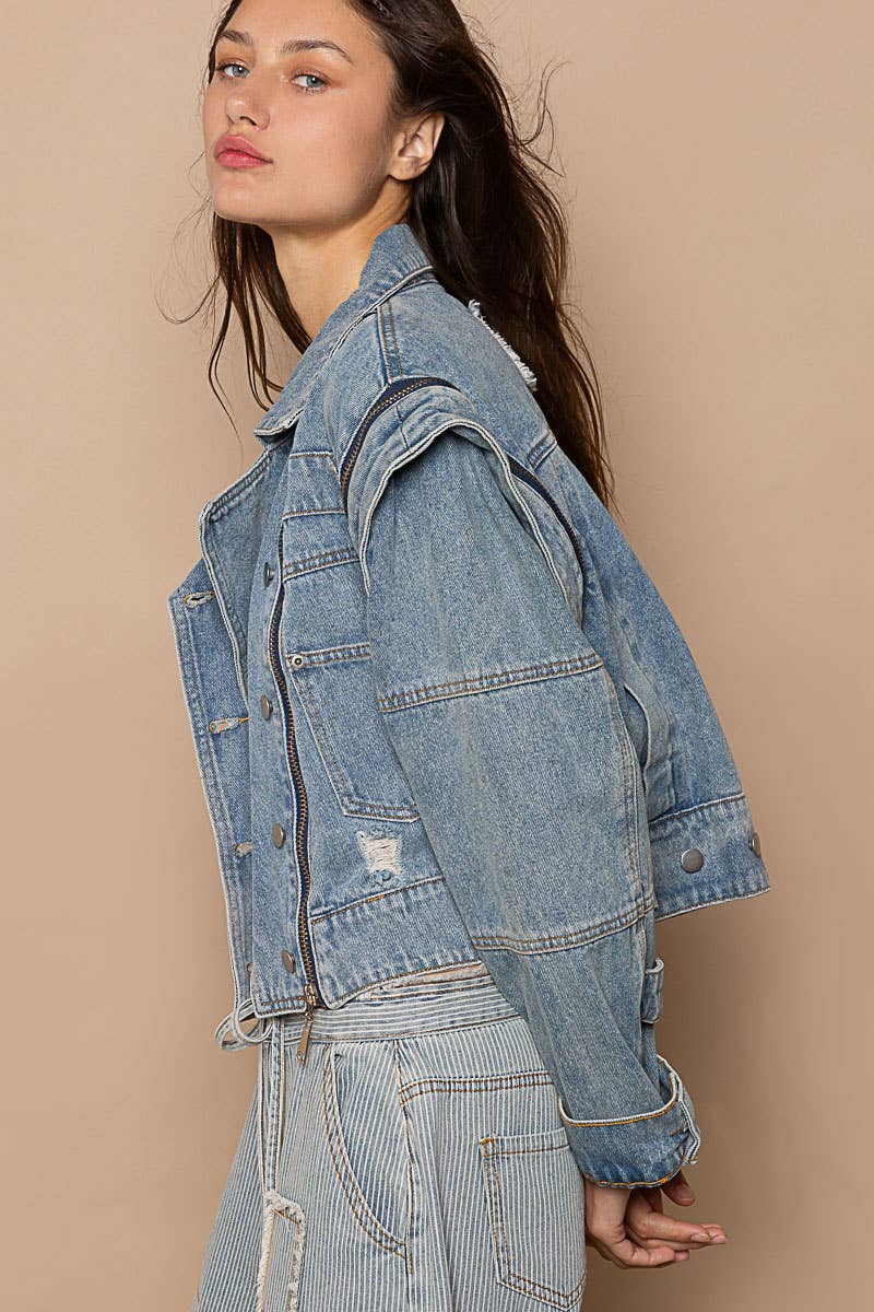Pol Clothing - Wholesale Denim Jacket - Women's - Oversized denim jacket with zipper detail8