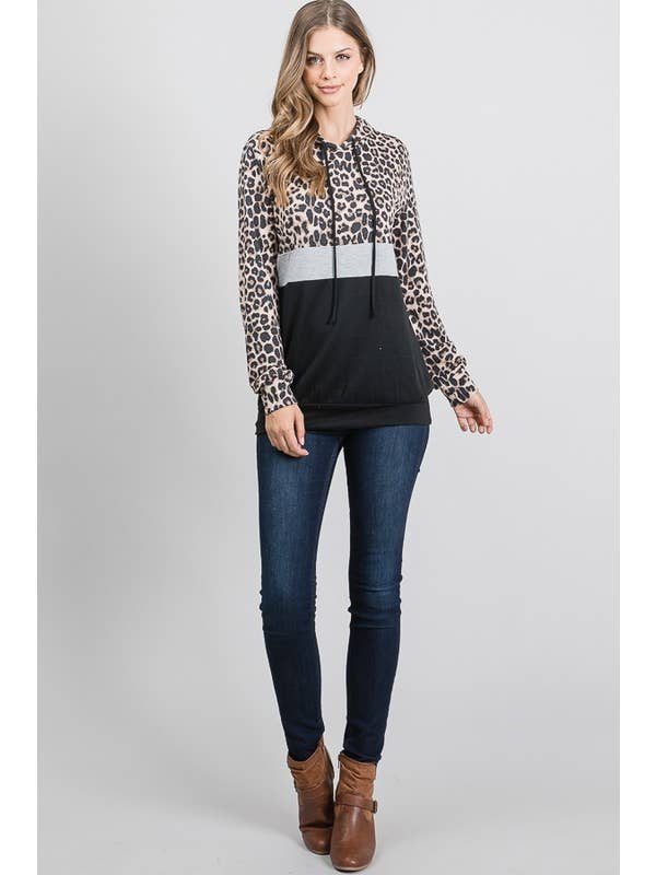 Brown ET5145-13 ANIMAL AND SOLID HOODED TOP for wholesale on Faire