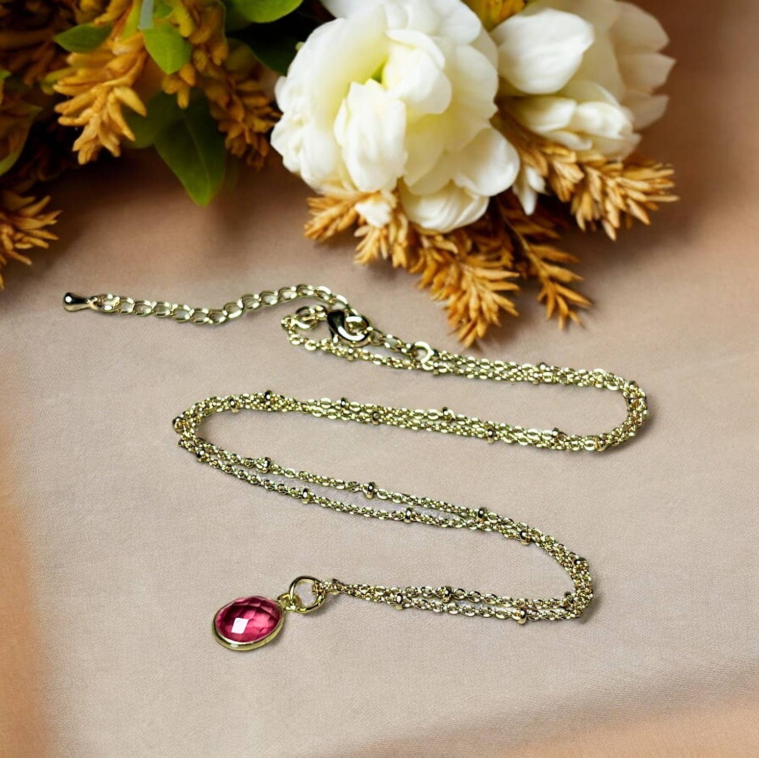 TOURMALYN - Wholesale Pendant/Charm Necklace - Gold plated pink tourmaline stone pendant2